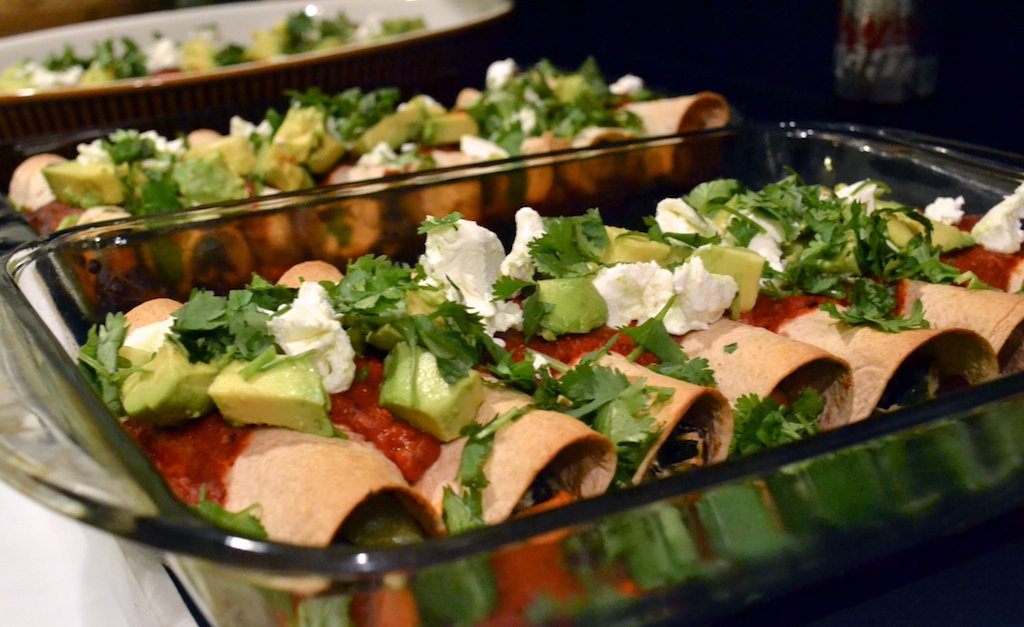 Vegetarian Sweet Potato, Zucchini, Black Bean & Goat Cheese Enchiladas
