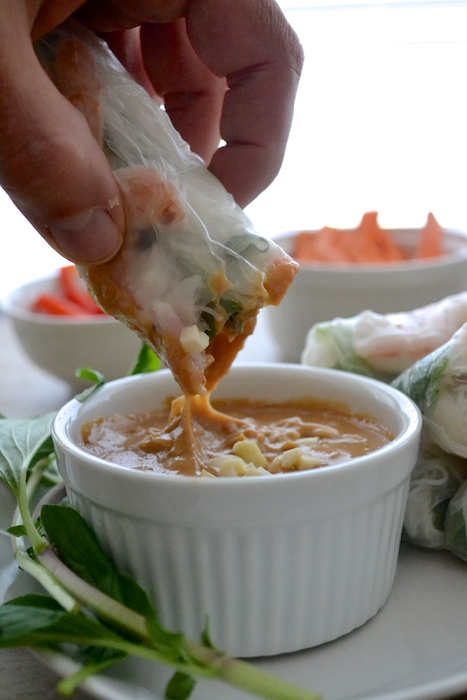 Vietnamese Spring Rolls with dipping peanut sauce | www.thefreshfind.com